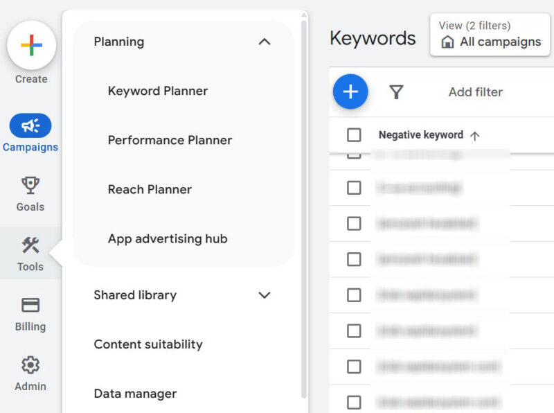 اضافه کردن کلمات کلیدی منفی به تبلیغات گوگل ادز - روش دوم
