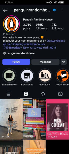 ریلزهای صفحه اینستاگرام Penguin Random House